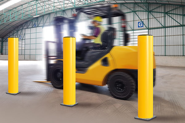 bolt-down bollards provide forklift traffic segregation