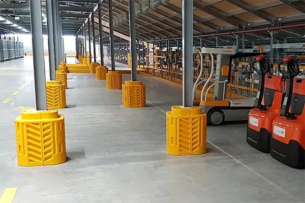 flexishield column protectors in warehouse forklift storage area