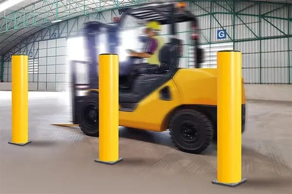 warehouse safety bollards protect against forklift impact