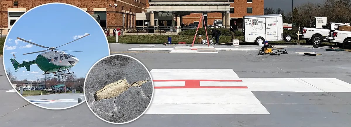 helipad concrete resurfacing work in progress