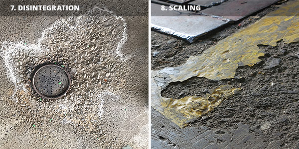 examples of concrete acid damage and concrete scaling