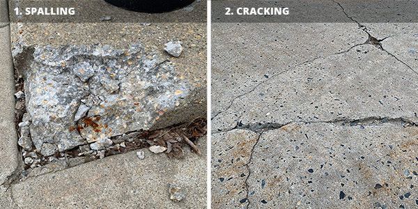 examples of concrete spalling and concrete cracking