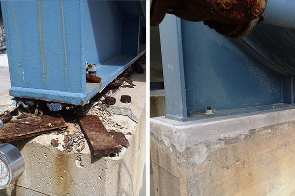 tank support pedestal grout repair before and after