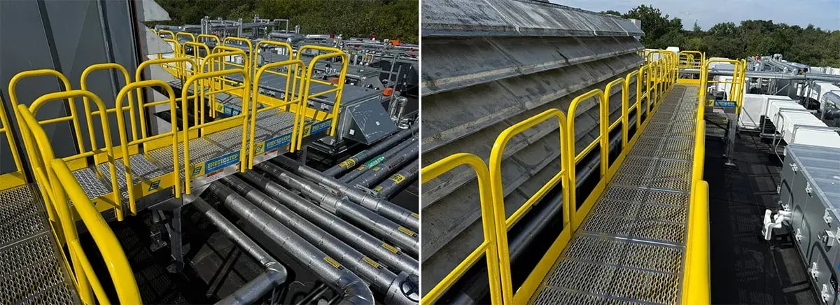 pharma rooftop crossover platform provides safe passage over pipes and ductwork obstructions