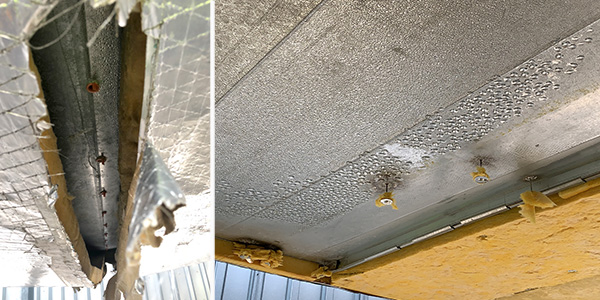 sweating condensation droplets on bottom of sheet metal duct