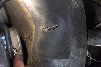 Damaged rubber marine fender
