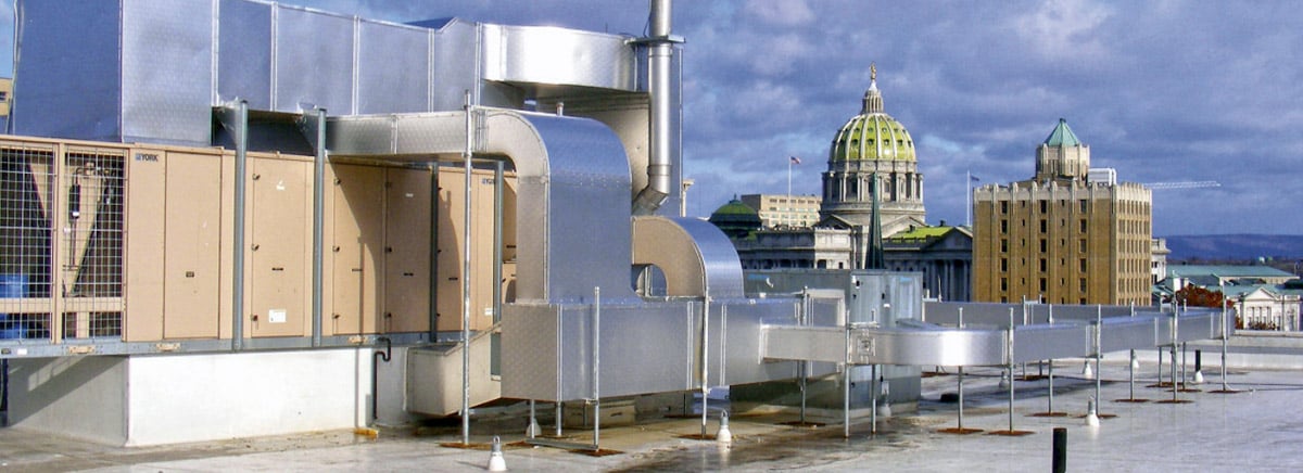 insulated air ducts on office building roof top