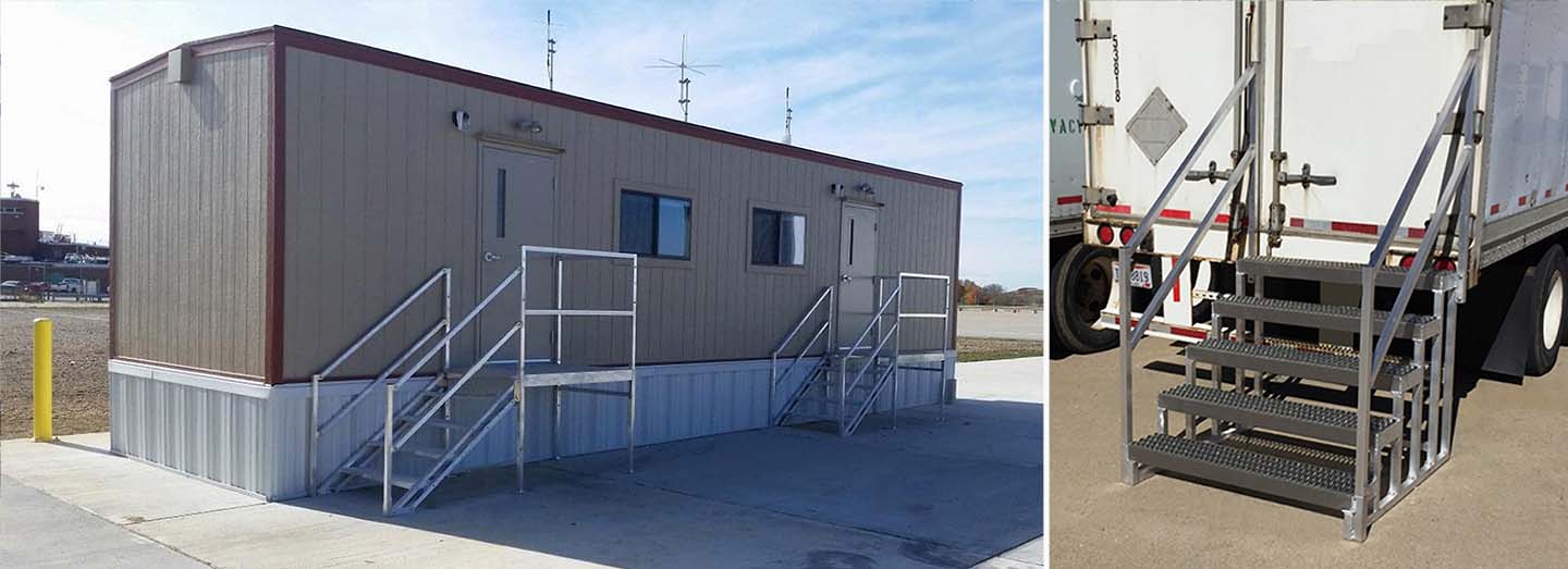 OSHA compliant portable stairs at office trailer and semi trailer