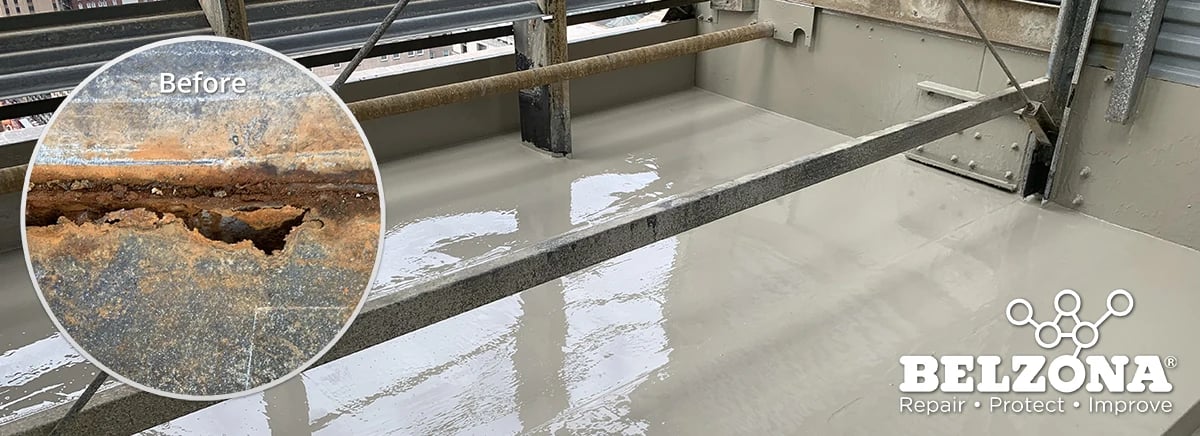 cooling tower basin coating and leak repair before and after example