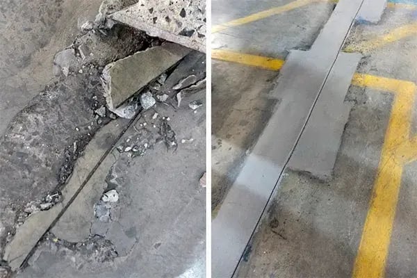 concrete floor repair before and after example