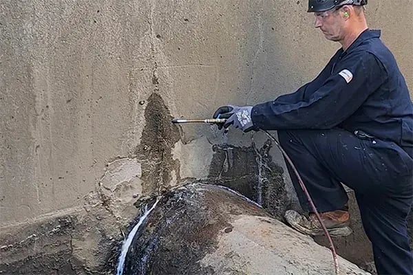 polyurethane concrete leak injection in progress