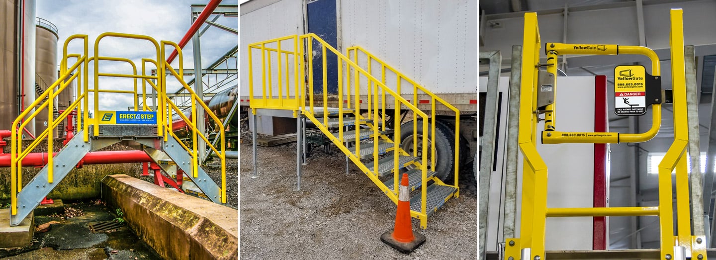 photo montage showing crossover stairs, portable stairs and ladder safety gate