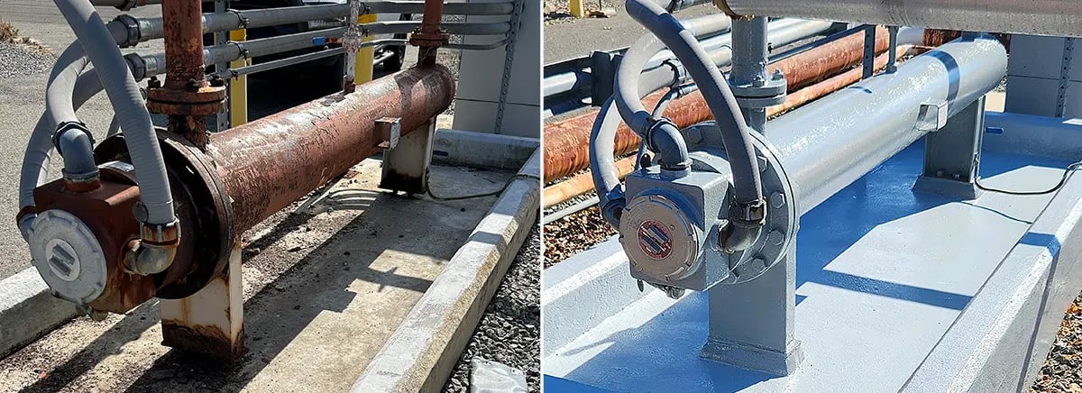 before after fuel oil heater cylinder deteriorating from corrosion under insulation is repaired