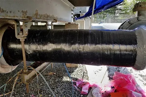 superwrap pipe strengthening of corroded cooling tower pipe
