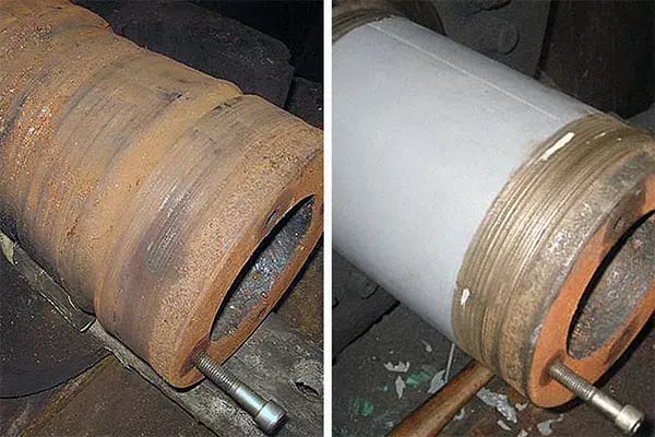 before and after example of metal fan shaft rebuild