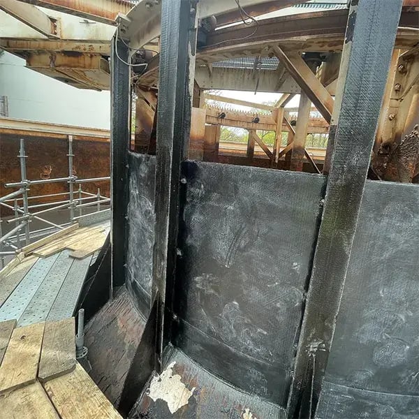 superwrap repair of clarifier feed well is ready for protective coating application