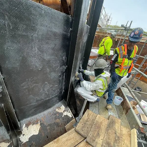 clarifier well superwrap repair is prepped for coating application