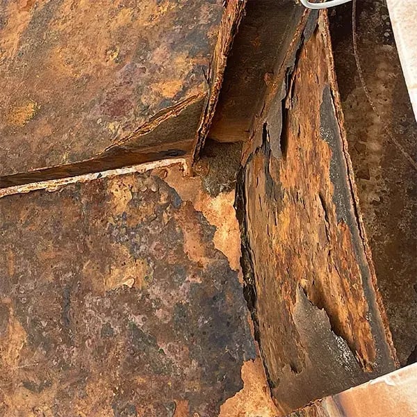 top down detail of corroded clarifier well damage