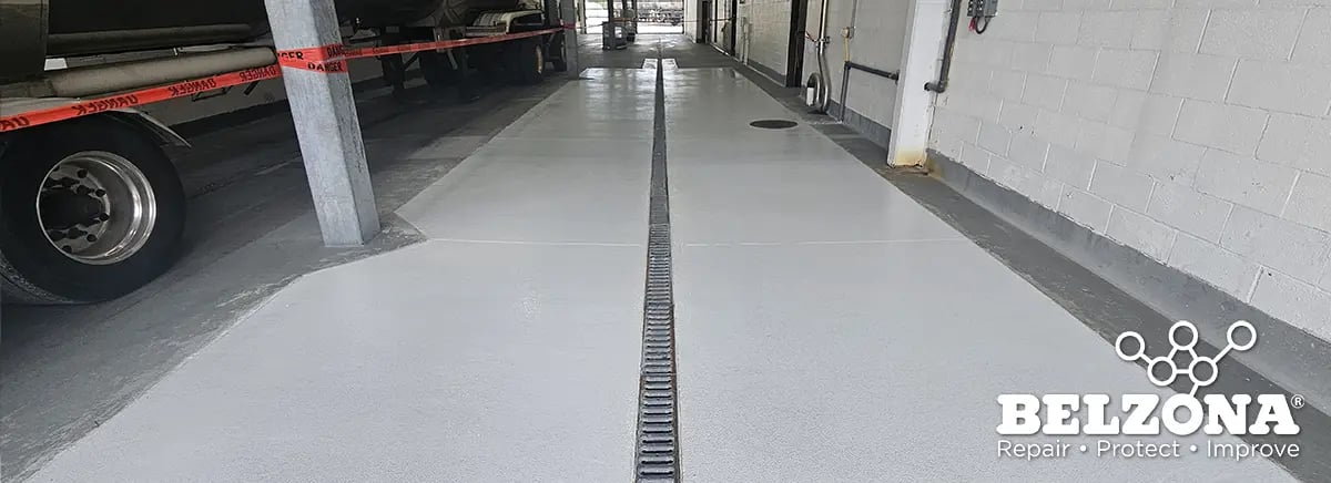 anti-slip epoxy coating applied around drain area