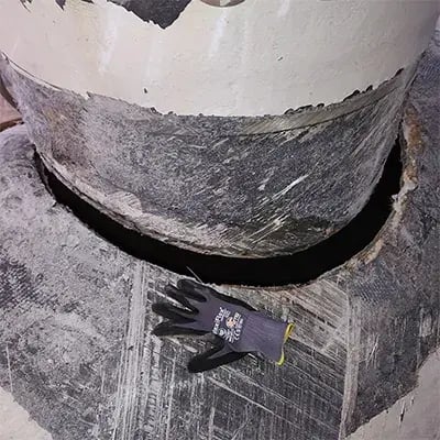 beetle pipe break joint is shown prepped and cleaned for realignment