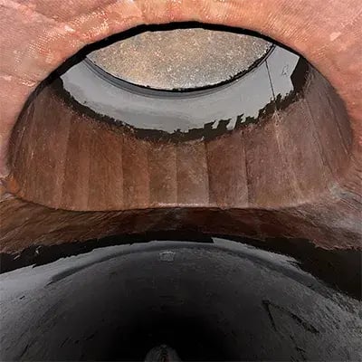 interior view of beetle pipe break wrap repair