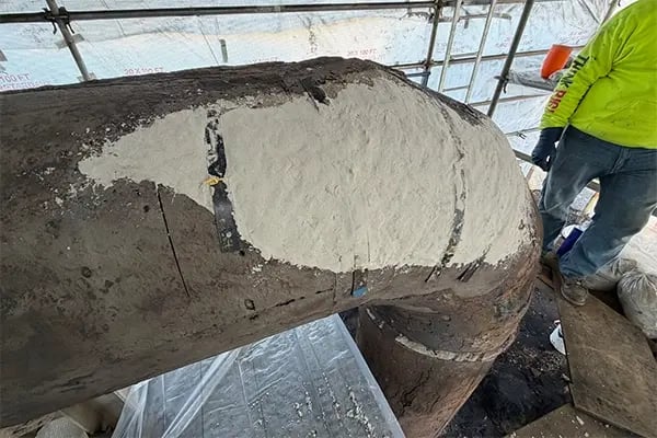 belzona 4141 epoxy mortar patch repair of cooling tower pipe liner sidewall