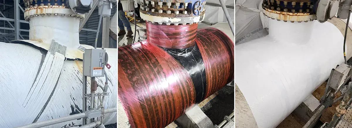 cooling water pipe break repair using belzona superwrap system