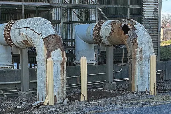 hole in side of cement mortar lined steel pipe for cooling tower water