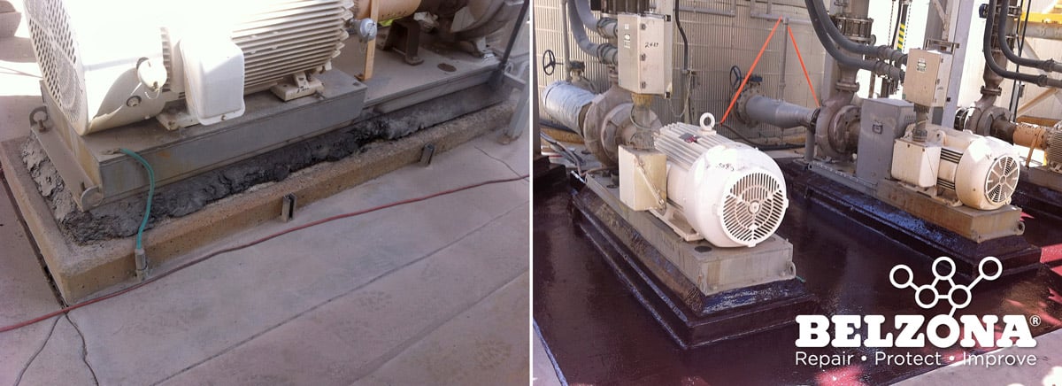 industrial grouting used to repair pump baseplate pads