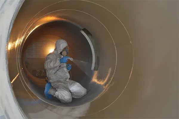 internal tank coating work in progress
