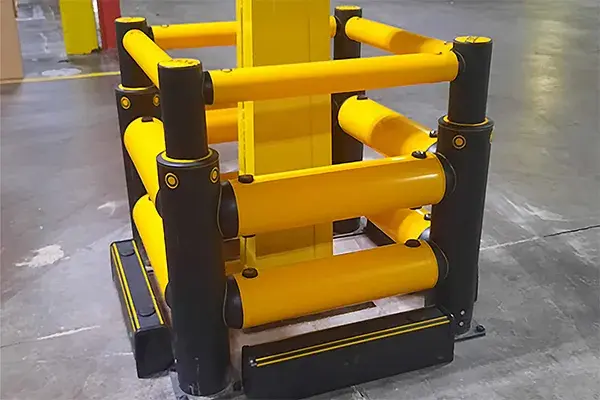 flexible guard rail system provides support column impact protection