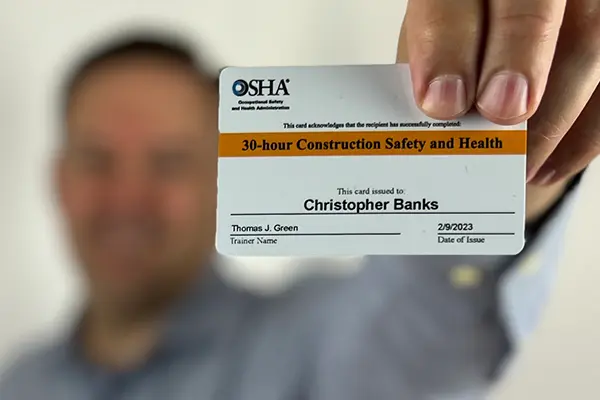 osha certification card shows commitment to safety