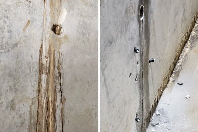 example of chemical grout injection repair of leaking concrete crack