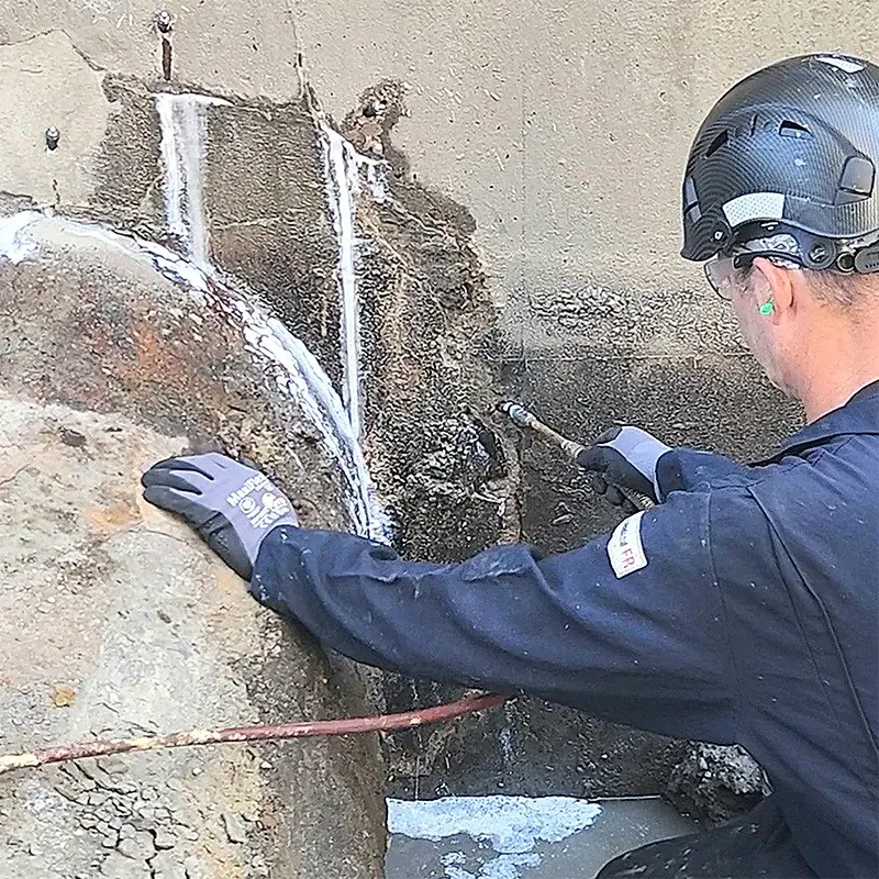 polyurethane foam concrete leak injection work in process