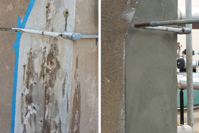 before and after photo of concrete tank leak repair