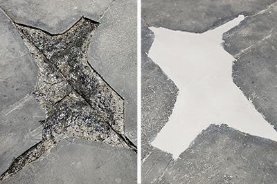 warehouse floor pothole repair before and after