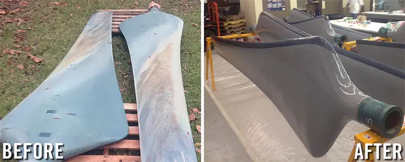 before and after example of cooling tower fan blade restoration