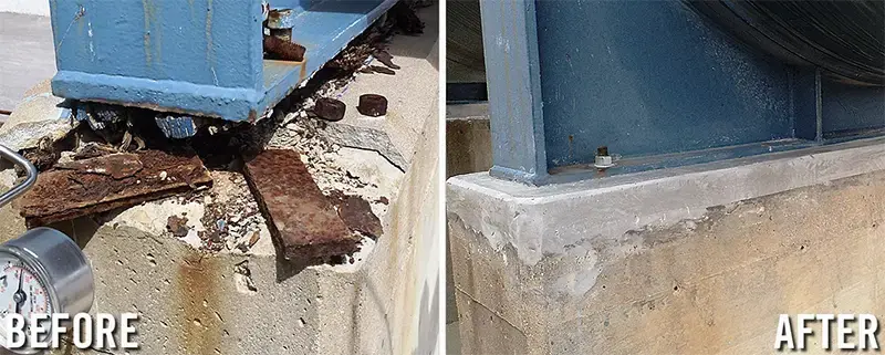 before and after example of concrete equipment support restoration