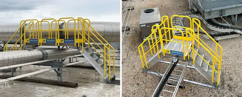 ErectaStep crossover ladders provide safe access to over rooftop obstacles