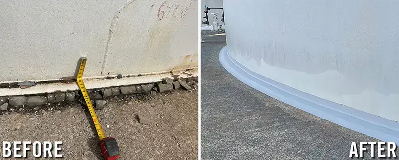 before and after example of tank base sealing repair