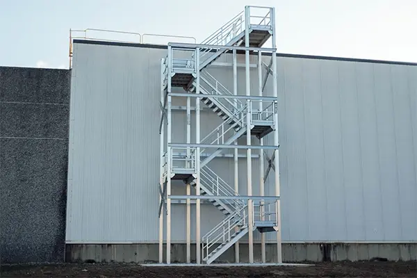 exterior roof access stairs providing safe egress to warehouse rooftop
