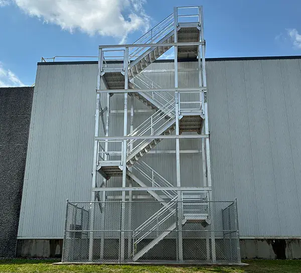 exterior roof access stairs providing safe egress to warehouse rooftop