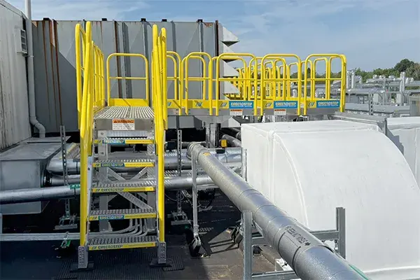 pharma plant rooftop crossover stair detail at roof level