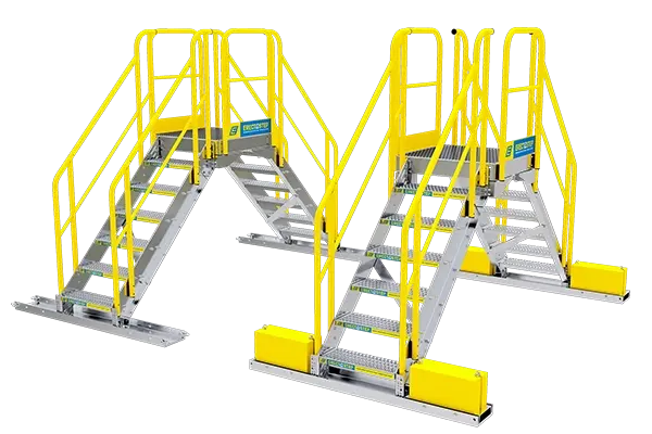 erectastep rooftop crossover stairs with non-penetrating counterweightedbase