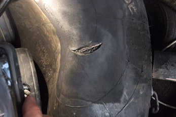 Damaged rubber marine fender