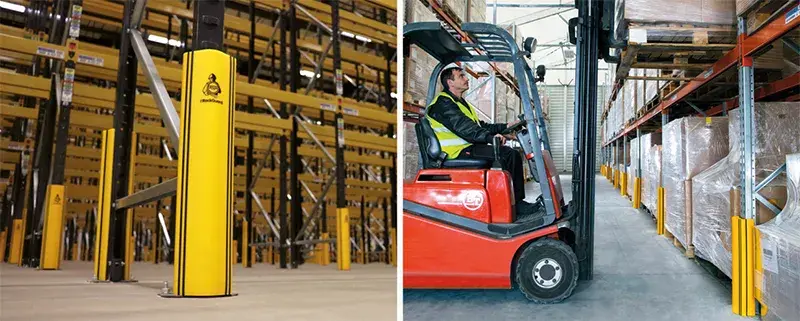 pallet rack leg protectors in warehouse