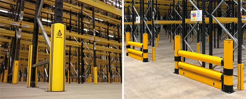 pallet rack leg protectors and rack end guard examples