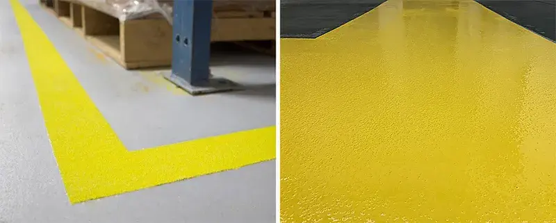 anti-slip epoxy floor coating in safety yellow with grit texture