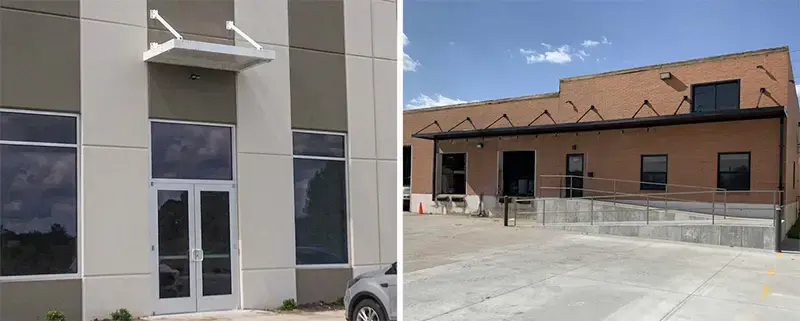 prefabricated aluminum canopy keeps docking bay area dry