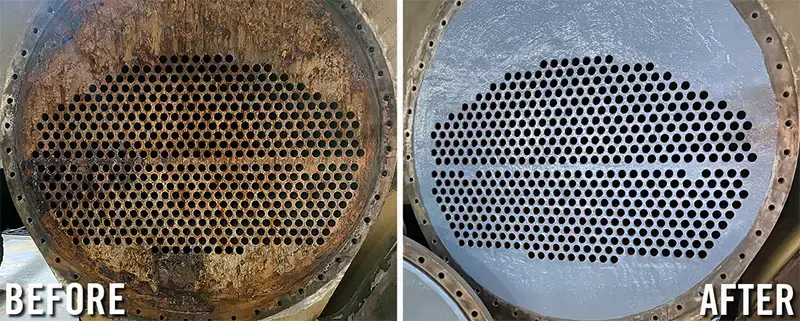 chiller tube sheet corrosion repair and protective coating before and after example